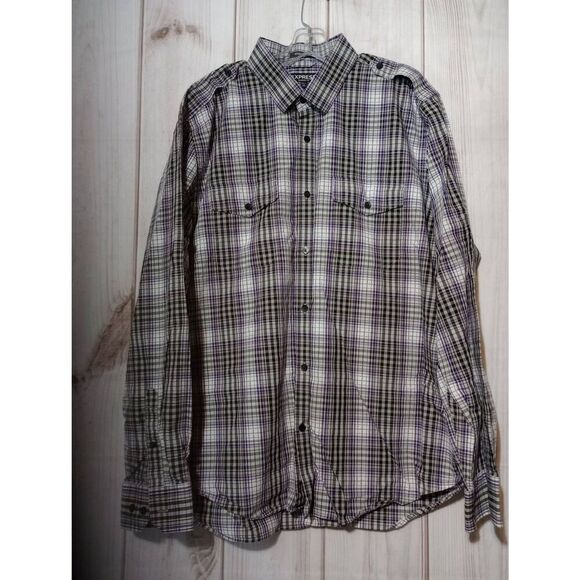 Express Shirt Men's Extra Large Purple Black Button Front Long Sleeve Modern Fit - Picture 1 of 8